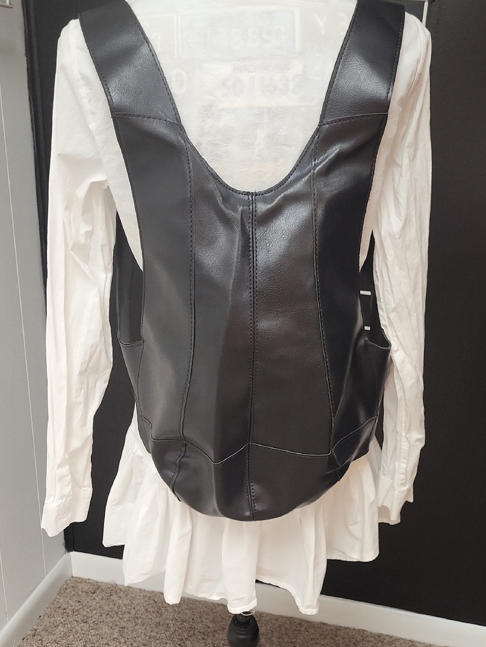HIDE A POCKET  Black Faux Leather Vest Top, ONE SIZE